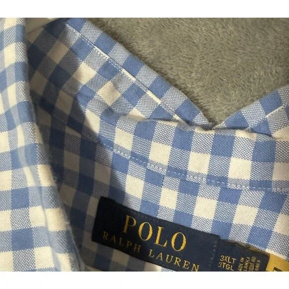 Polo Ralph Lauren Shirt Men 3XLT Tall Blue White Check Button Up SS Palm Trees